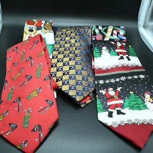 Lot of 5 Holiday Christmas Winter Neck Ties, Assorted Brands